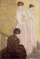 Mujer joven probándose un vestido madres hijos Mary Cassatt